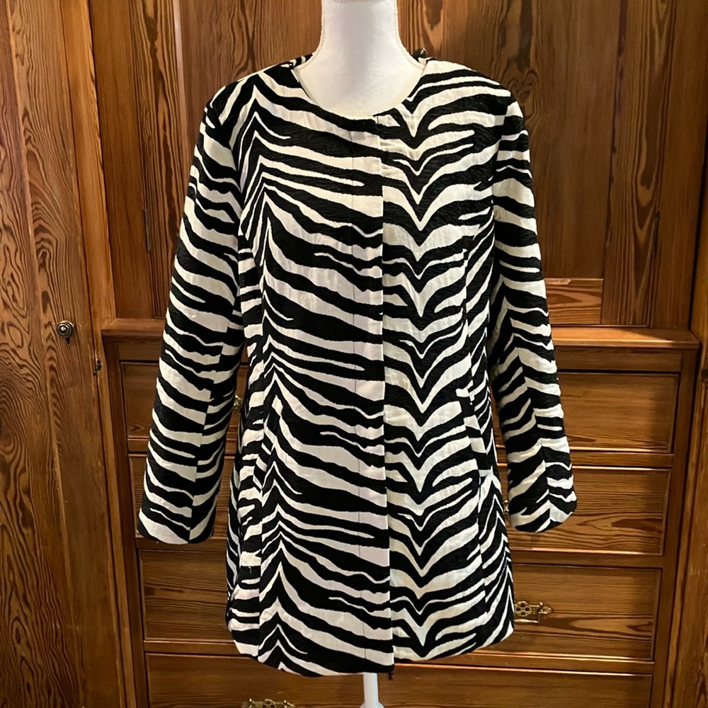 Luii long dress jacket zebra print sz XL